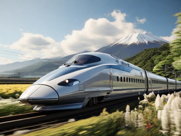 a bullet train is traveling down the tracks