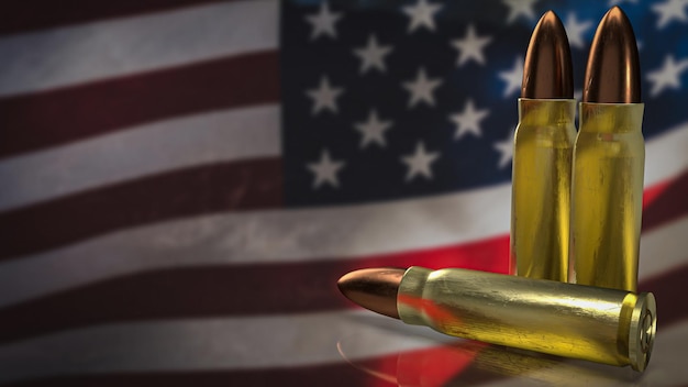 The bullet on Usa flag for law or crime concept 3d rendering