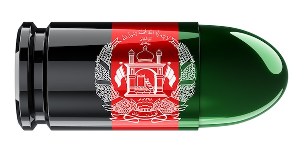 Bullet with Afghan flag 3D rendering isolated on white background