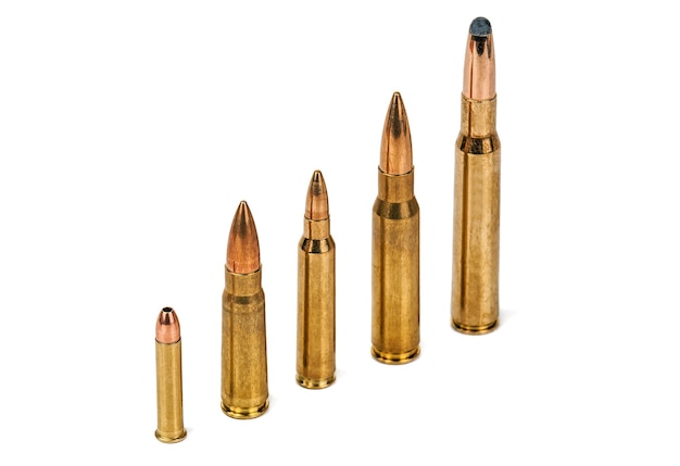 Bullets ammunition on white background