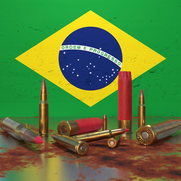 Bullets in front of Brazilian flag