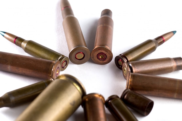 Photo bullets and shells have been laid out in a circle