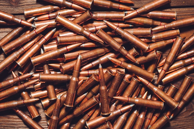 Bullets on wooden.