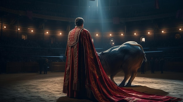 The bullfighter stands in front of the arena Generative Ai