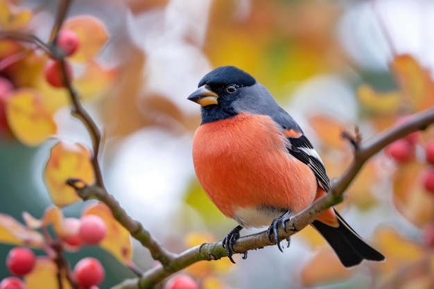 Photo bullfinch sits on a branch in its natural habitat