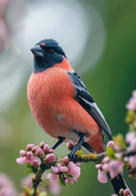 Bullfinch sits on a branch in its natural habitat