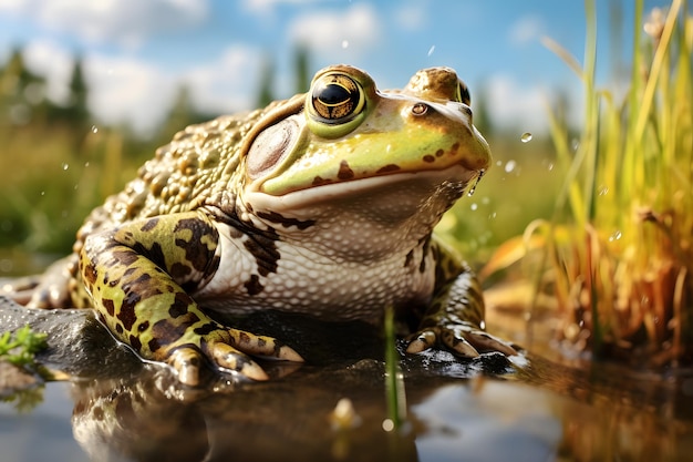 ウシガエルの野生動物のポートレート写真