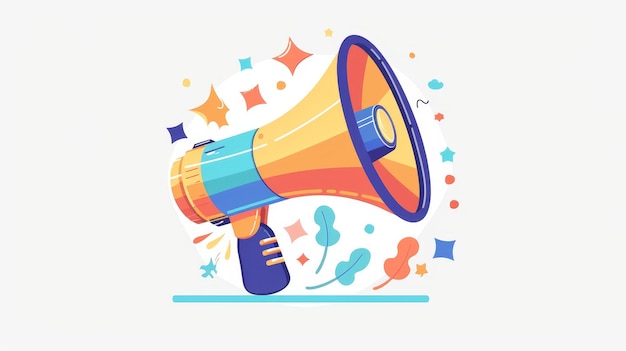 Bullhorn megaphone for announcing news and messages Flat modern illustration isolated on white Marketing communication promotion campaign concept