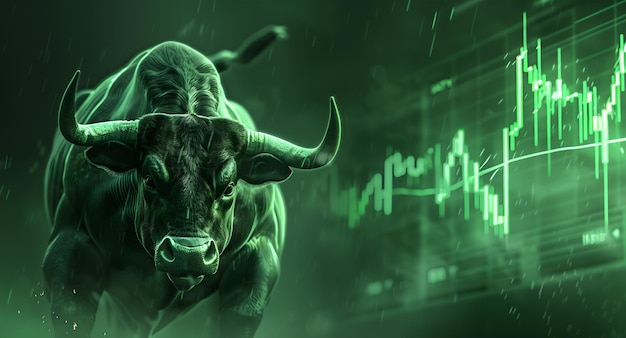 Photo bullish market showing bull domination and market growth