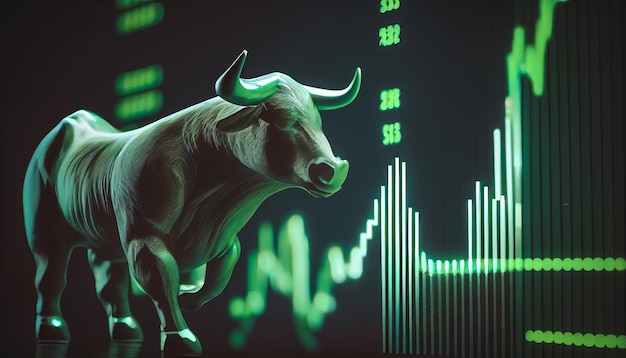 Bullish symbols on stock market illustration Forex or commodity charts on abstract background The symbol of bull