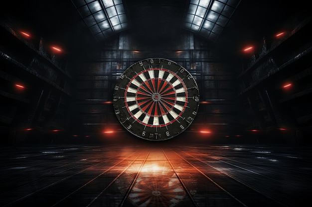 Bullseye target or dart board has red dart arrow throw hitting the center of a shooting for business targeting and winning goals business concepts
