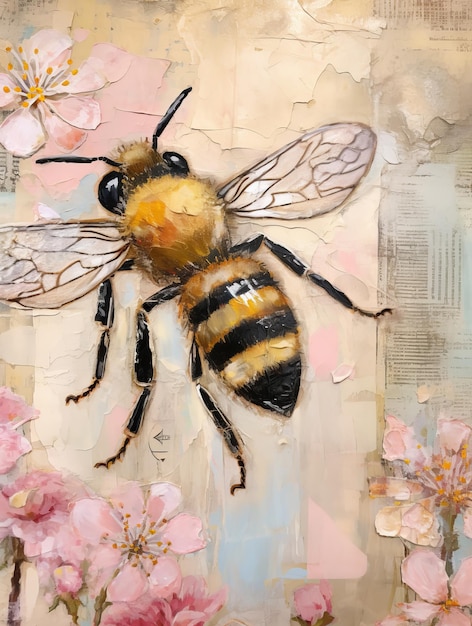 Bumble Bee Illustratie in Pastel Impasto Oil Techniek