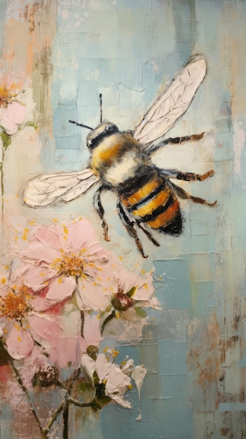 Bumble Bee Illustration in Pastel Impasto Oil Technique