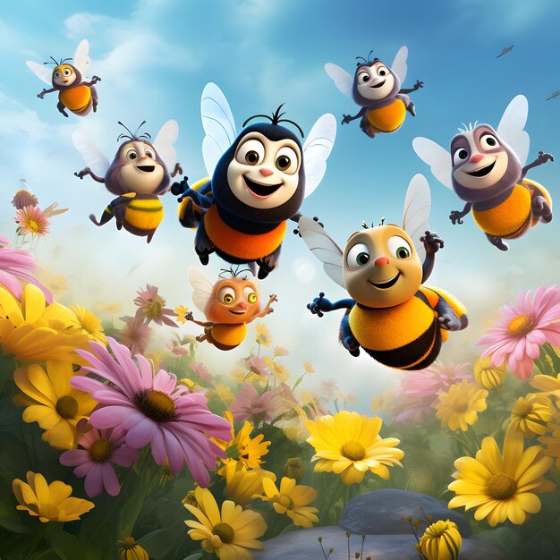 Premium AI Image | bumble bees flying by a flower