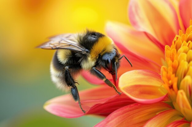 A bumblebee in the act of gathering nectar from a vibrant flower