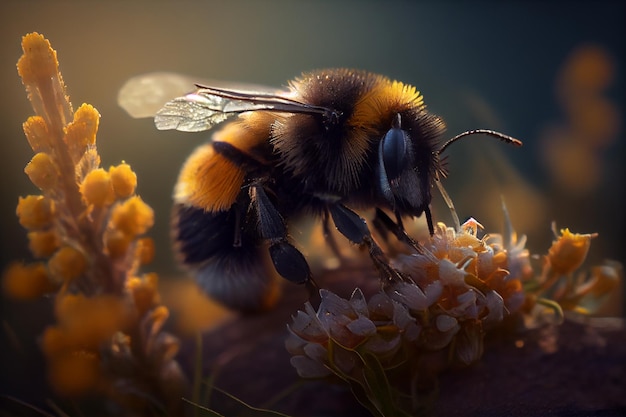 A bumblebee on a flower with a blurry background