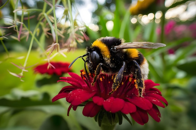 夏の花の上のハチミツバチ