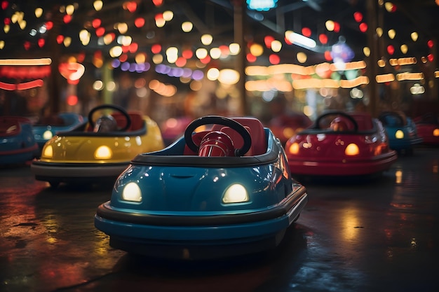 Foto bumper auto's op de kermis's nachts