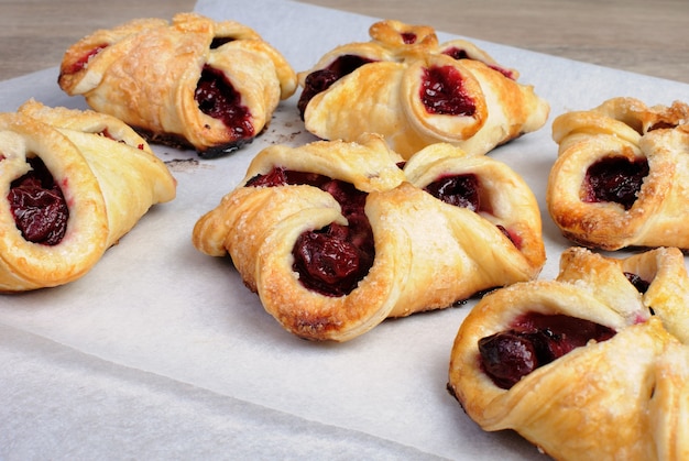 Bun puff pastry stuffed with cherries