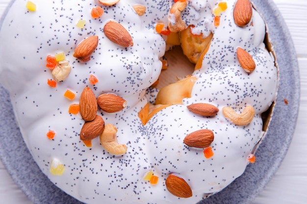 Bun on a white background. Russian national bread Kalach