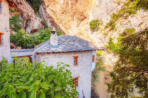 Buna River spring in the town of Blagaj near Blagaj Tekija house Blagaj Mostar basin Bosnia and Herzegovina Europe