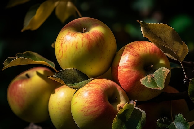 A bunch of apples on a tree