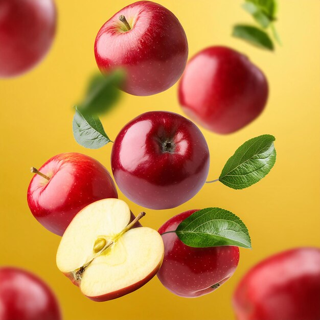 a bunch of apples on yellow