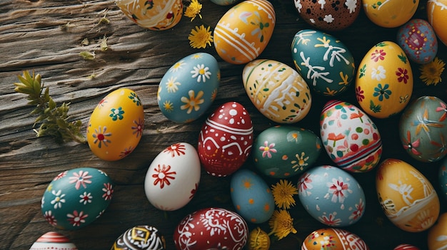 A bunch of artistically painted easter eggs