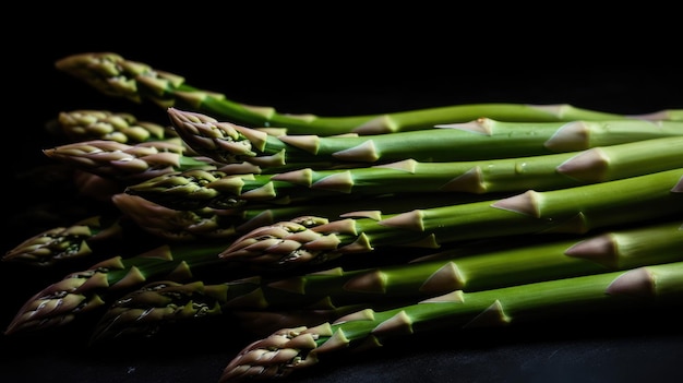 A bunch of asparagus on a black background