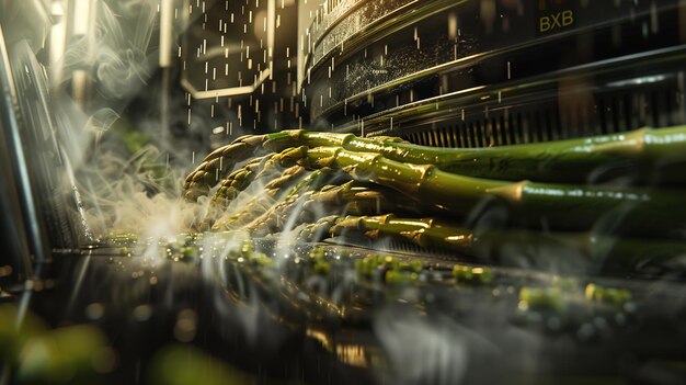 Photo a bunch of asparagus that is being poured into a machine