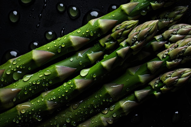 A bunch of asparagus with water droplets on it