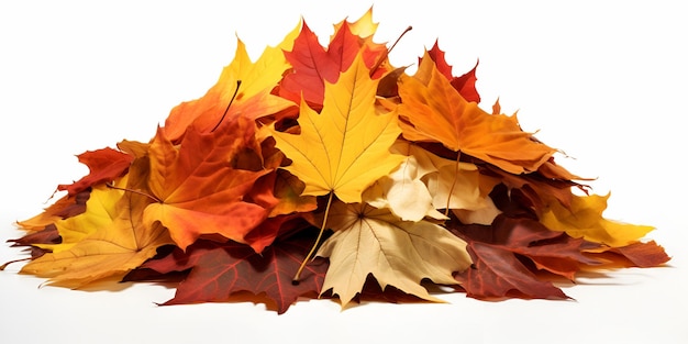 a bunch of autumn leaves are on a white background