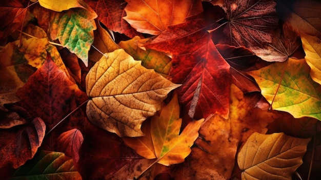 A bunch of autumn leaves on a black background