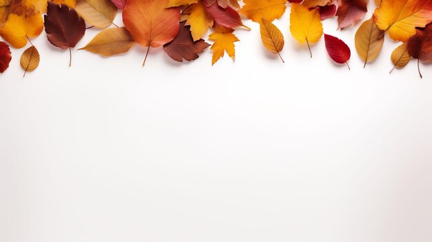 a bunch of autumn leaves on a white background