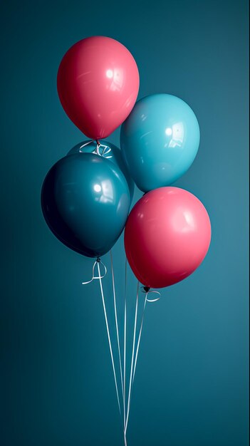 A bunch of balloons in different colors including blue and pink