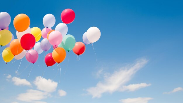 a bunch of balloons floating in the air