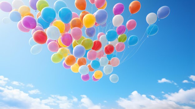 A bunch of balloons floating in the air