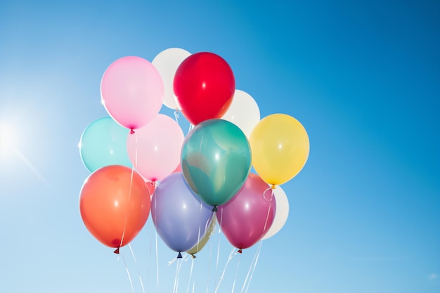 a bunch of balloons floating in the air