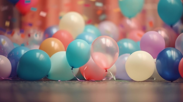 A bunch of balloons on the floor with the word balloon on the bottom