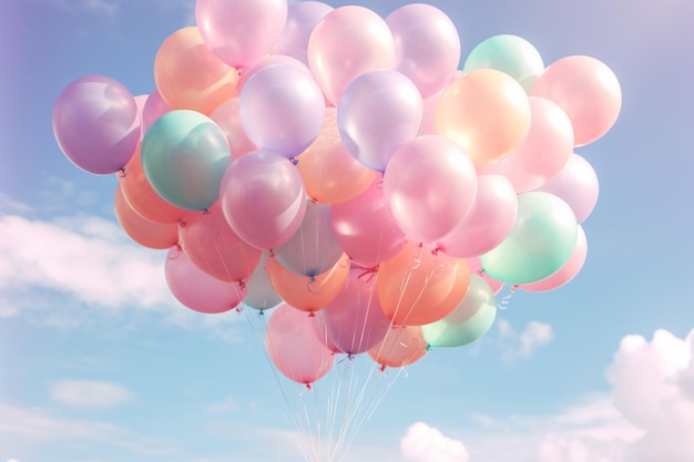 A bunch of balloons in the sky