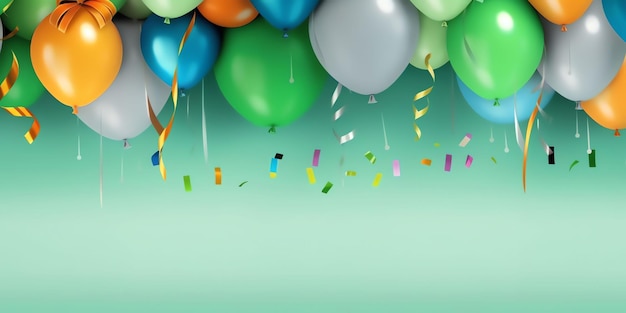 A bunch of balloons with confetti on it