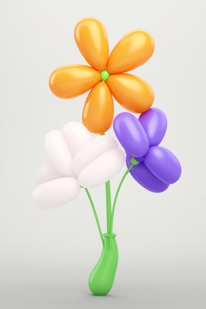 A bunch of balloons with a green stem and a flower in the middle.