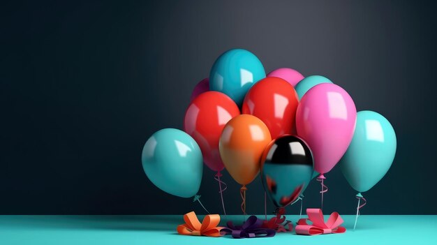 Photo a bunch of balloons with the word birthday on the bottom