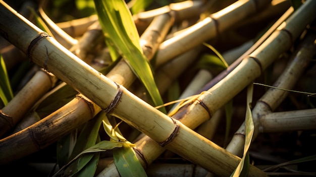 a bunch of bamboo sticks sitting in the grass