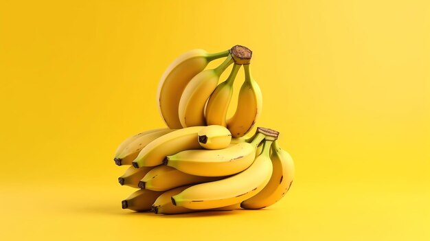 Bunch of bananas isolated on yellow background with clipping path and full depth of field