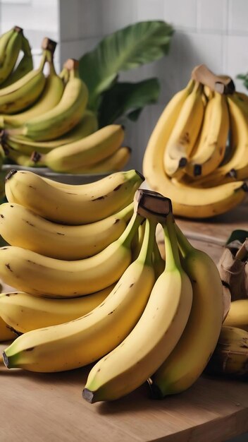 Bunch of bananas on kitchen table close up