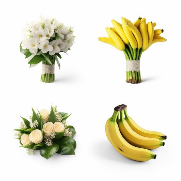 Photo a bunch of bananas with flowers and flowers in the middle.