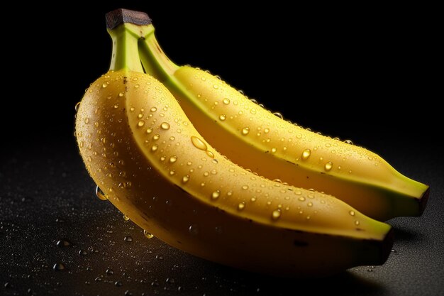 a bunch of bananas with water droplets on them