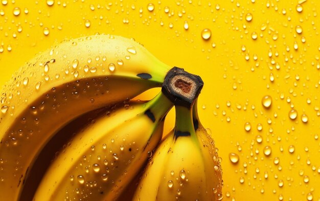 A bunch of bananas with water drops on them