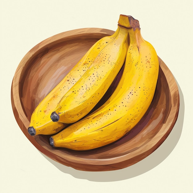 Куча бананов на деревянной тарелке на белом фоне